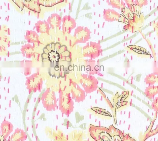 Hand Stitched Handmade Indian Cream Flowlers Floral Design Cushion Cover Decorative Pillow Cover Handmade Kantha Cushion Cover photo-2