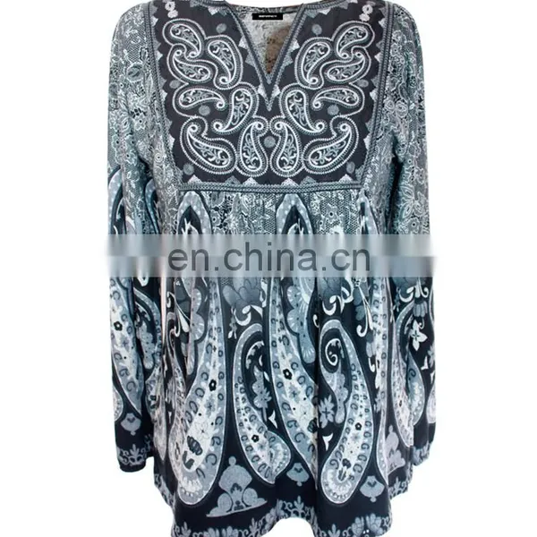 Front Embroidery and Paisley Print Komono Blouse For Women