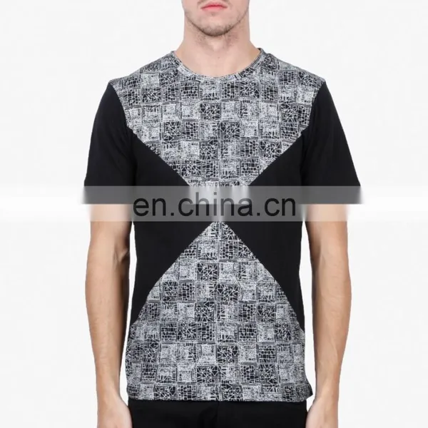 Panneled 100%cotton Mens Fashion T-shirt 2015 Short Sleeve T-shirts With Printed Pannels photo-3
