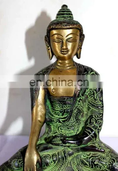 Old Tibetan Brass Sating Buddha Statue Medicine Blessing Buddhism Art Ethnic God Buddha Statue Buddhism Bodhisattva Sakyamuni photo-5