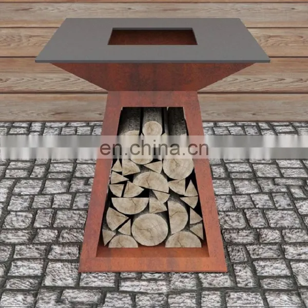 Custom Made Fireplace Corten Steel BBQ With Wood Storage photo-5
