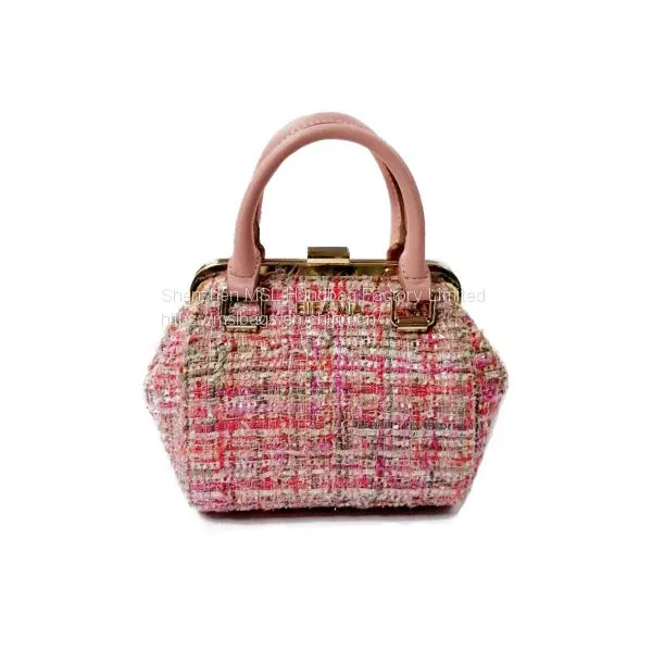 Low MOQ Factory Female Handbag Small Size High Quality Metal Frame Hand Hold Women Tweed Chain Bags photo-2