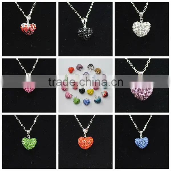 Low Price Shamballa Necklace Wholesale Heart Shape New Arrival Crystal Clay Shamballa With Silver Chains Necklace photo-2