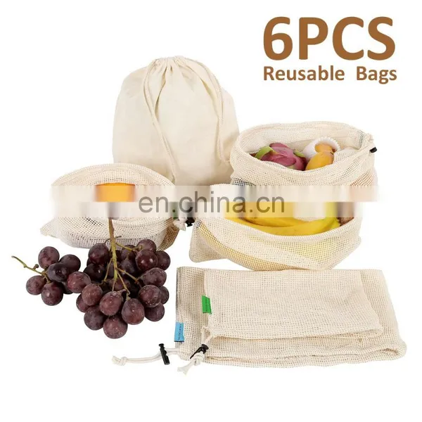 Cotton Canvas Mesh Storage Drawstring Washable Shopping Tote Bag photo-2