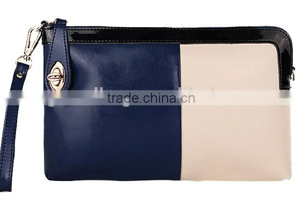 Wholesale Contrast Color Genuine Cowhide Leather Lady Designer Clutch Bag With Wristlet Shoulder Bag Hand Bag Messager Bag photo-2