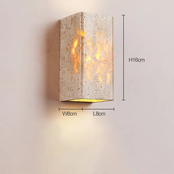 Rectangle & Cube Handcrafted Yellow Travertine Stone Wall Sconce Light photo-2