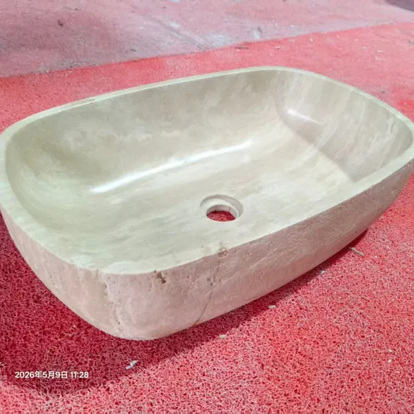 Natural Modern Travertine Marble Stone Rectangle Shape Polished Countertop Hand Wash Sink Custom Size for Bathroom Hotel Villa photo-2
