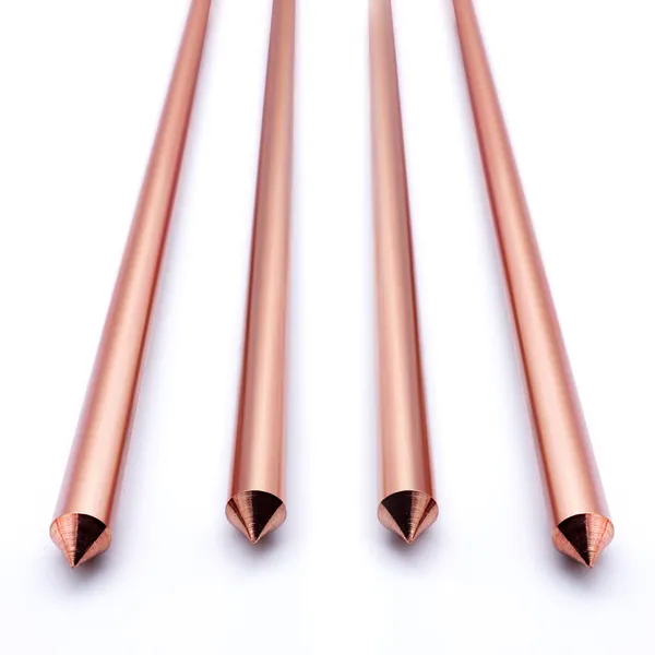 Barras de aterramento de cobre sólido, eletrodos de aterramento de cobre puro com diâmetros de 14,2mm, 17,2mm e 19mm
