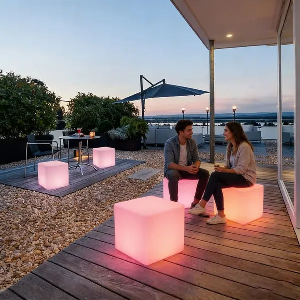Patio Furniture/ Led Cube Chair/Led Outdoor Rechargeable Modern Cube Waterproof Led Furniture Garden Sets Table Chairs photo-3
