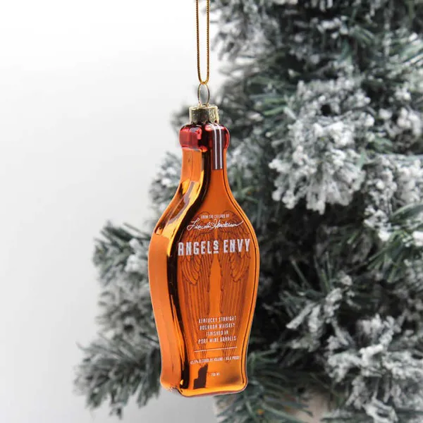Wholesale Price Customized Hanging Decorations Ornaments Personalized Custom Glass Blown Whisky Whiskey Bottle Christmas Tree Toys Factory