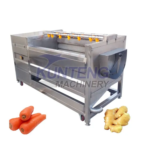 Automatic Root Vegetable Roller Brush Cleaner Ginger Carrot Radish Sweet Potato Ginger Washing Cleaning and Peeling Machine EPC