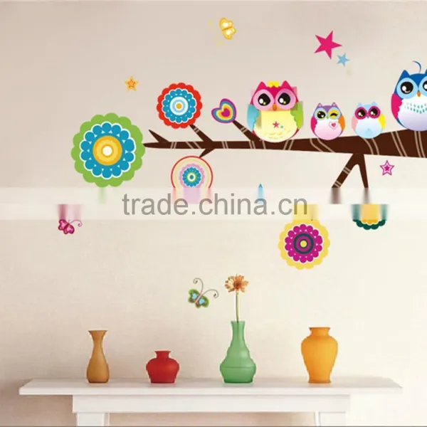 2016 Cute Colorful Owl Family Branch Butterfly PVC Wall Stickers Decal Decor for Kids Rooms photo-2