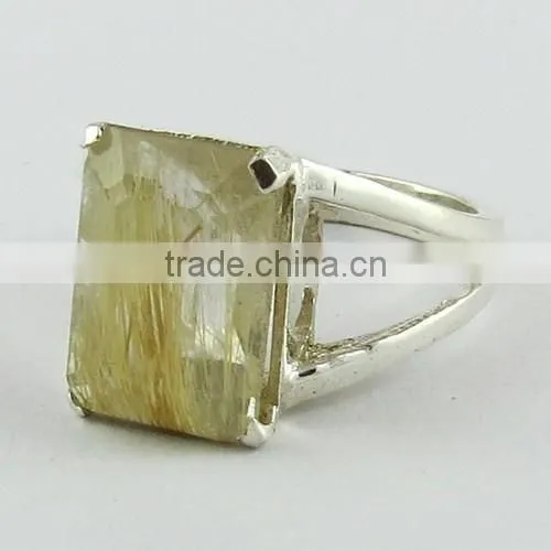Suitable Golden Rutile Silver Ring, 925 Sterling Silver Jewellery Wholesale, Unique Silver Jewelry photo-3