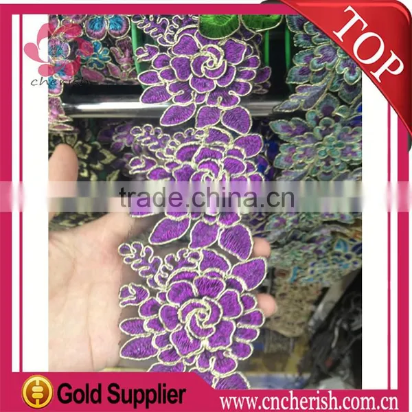 Fashion Charming Purple Lace for Wedding Dress,iron-on Crystal Rhinestone Lace Trimming,ladies Suits Lace Design Quality Choice