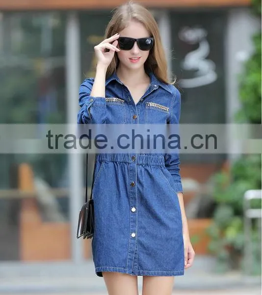 2015 Fashion High Quality New Arrival Brand Women European Casual Denim Muslimah Dress Lastest Popular Denim Halter Dress photo-6