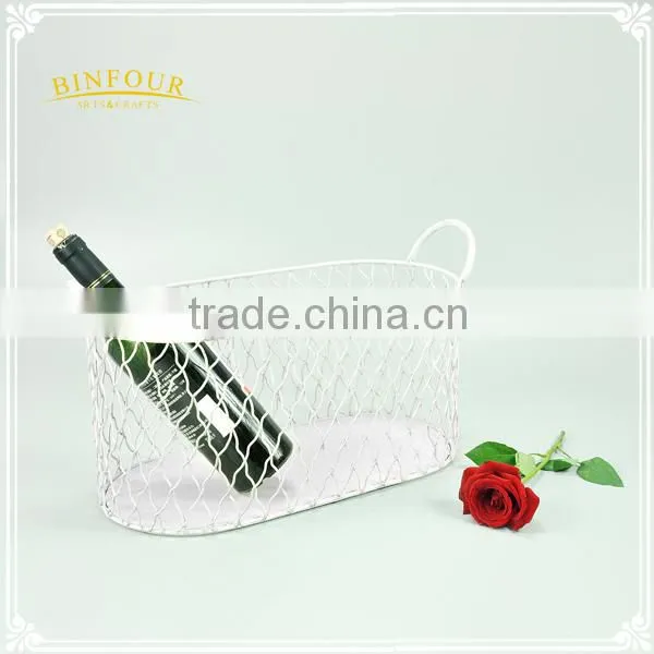 Home Decorations White Metal Wire Basket With Handle photo-2