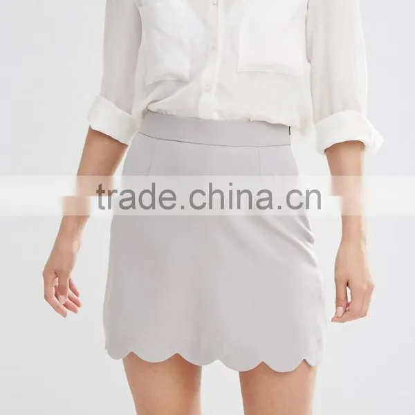 Wholesale Price Summer Women A-Line Mini Skirt With Scallop Hem