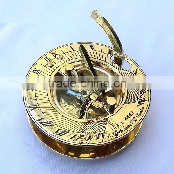 NAUTICAL BRASS SUNDIAL COMPASS - ROUND BRASS MARINE SUNDIAL COMPASS photo-3