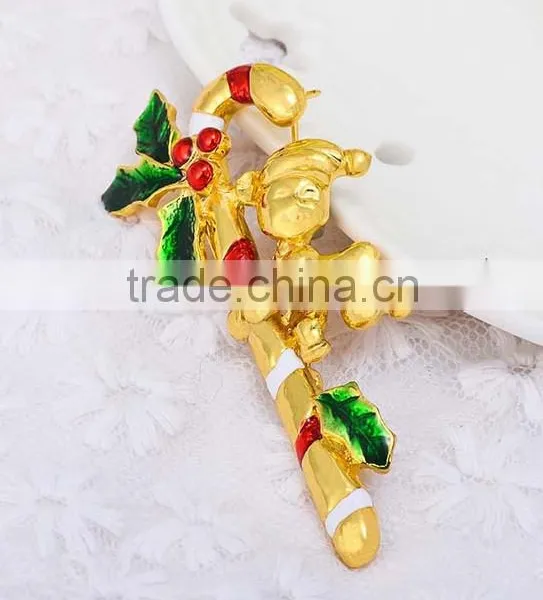 Gold Plated X'mas Little Boy Hugging Candy Cane Brooch photo-5