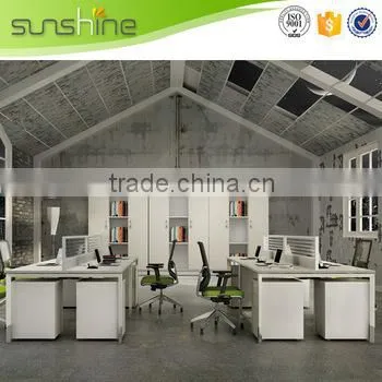 Sunshine Furniture 4 Seat Office Glass Partition Workstation Melamine Finishing MFC Board Steel Frame photo-4