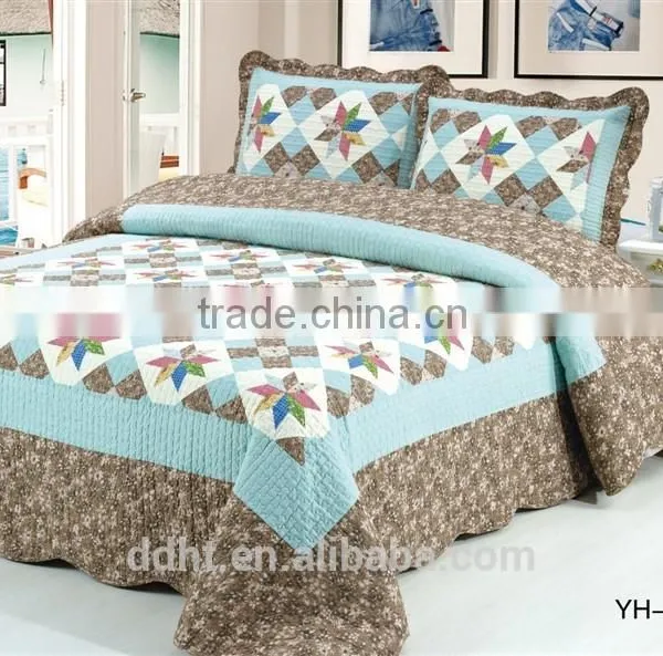 Blue Brown Floral Windmill Patchwork Bedding Sets / Patchwork Quilts