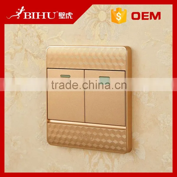 Super Quality BIHU Golden Color PC Material Electrical 2 Gang Switch for Sale photo-3
