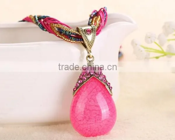 New Fashion Women Long Bib Crystal Pendant Vintage Statement Necklace Jewelry photo-4