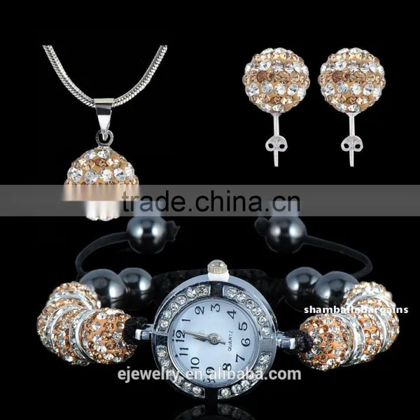 10mm Zebra Clay Rhinestone Shamballa Beads Jewelry Set Watch Set Braclet Watch/Necklace Pendant/Stud Earrings Sets BS065 photo-2