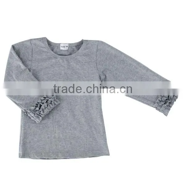 Wholesale 2016 Infant/toddler Baby Pure White/pink/grey/ivory Cotton Double Ruffle Girls Long Sleeves t Shirt photo-5