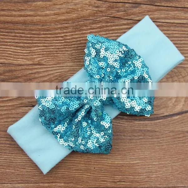 Wholesale Baby New Solid Cotton Headband With Sequin Hair Bow,sparkle Knitted Headwraps Hair Bow photo-4