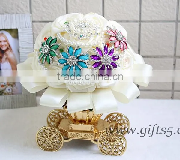 MADE TO ORDER Satin Roses Brooches Wedding Bouquet in Handmade photo-3