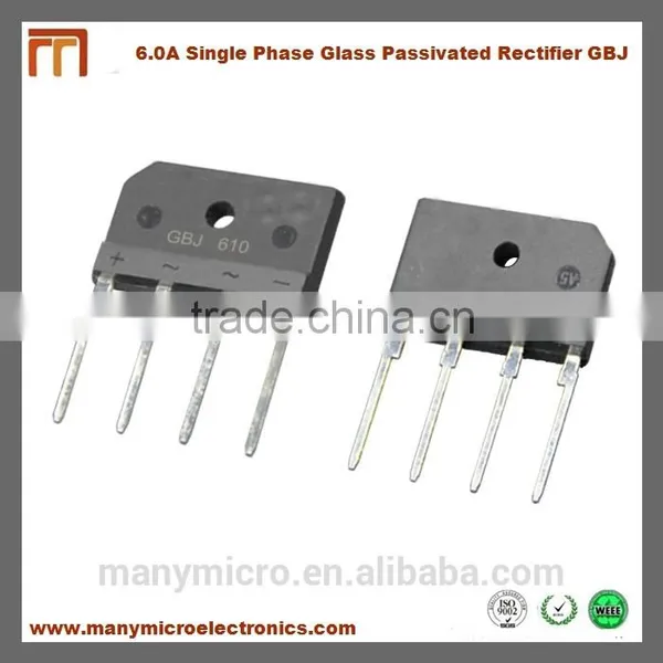 6A 50V-1000V Single Phase Glass Passivated Bridge Rectifier GBJ610