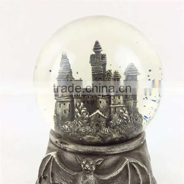 Custom Halloween Theme Antique Building Bat Snow Globe photo-5