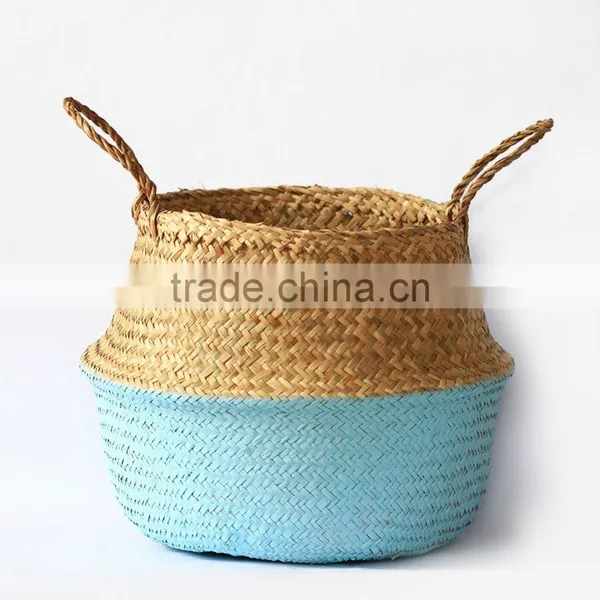Colorful Dipped Bottom Seagrass Baskets/ Foldable Seagrass Laundry Basket photo-3