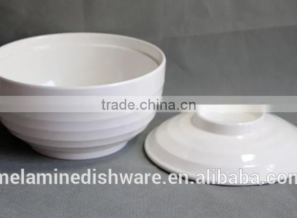 100% Melamine High Quality White Solid Color Soup Tureen Bowls With Wave Design photo-2