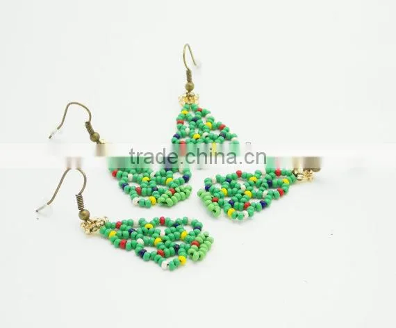 Christmas Jewelry Beaded Earrings Green Earrings Christmas Tree Earrings photo-5
