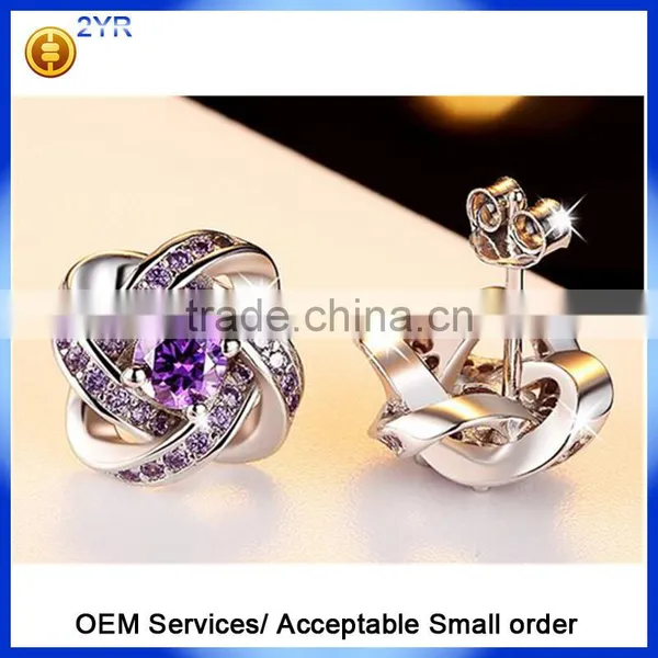 Cheap Wholesale 925 Sterling Silver Purple Diamond Stud Earrings photo-3