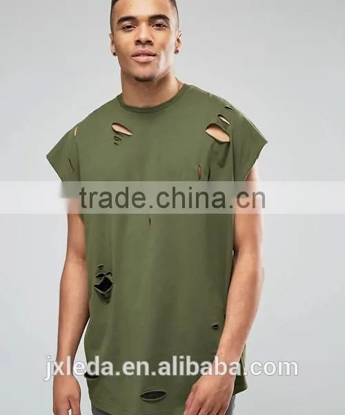 Customize Men Cheap 100% Cotton Super Oversized Jersey T-shirt With Distressing and Curved Hem photo-1