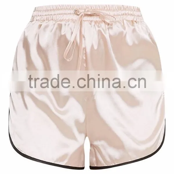 MGOO Women Satin Contrast Binding Runner Shorts High Waist Hot Shorts With Waist Drwastrings photo-4