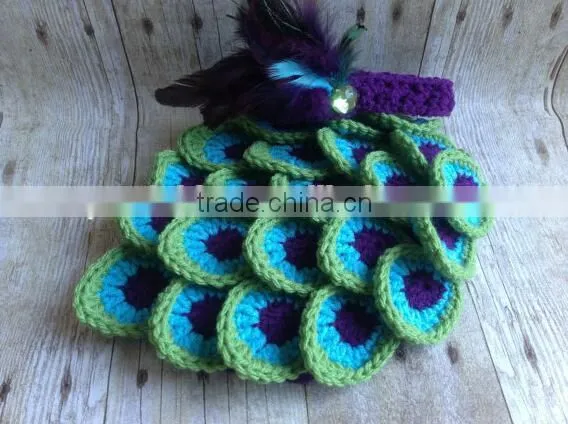 2016 Hot Sale Crochet Baby Clothing Knitting Girl Clothes Peacock Crochet Toddlers Winter Knit Sets photo-4