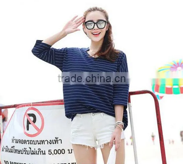 Female Striped 7 Minutes of Sleeve T-shirt photo-4