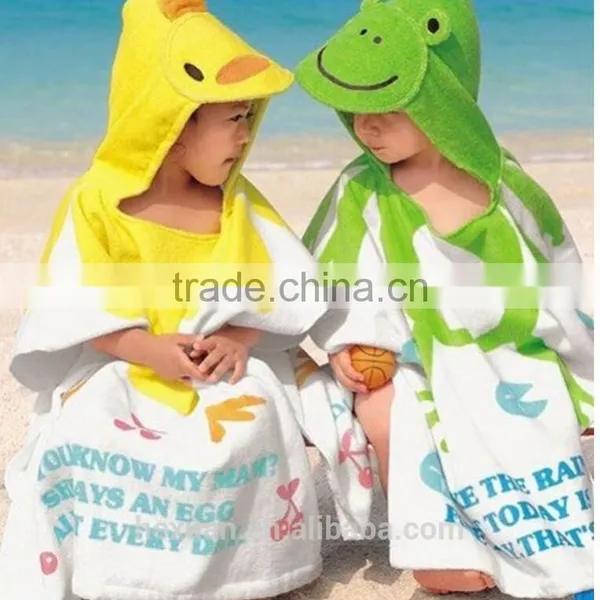 OEM Factory or Stocked Designs HOT Sale Wholesale Cheap Advertising Logo 100% Cotton Bird Cartoon Kids Hooded Poncho Towel photo-2