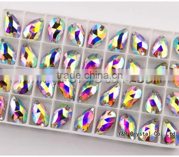 Teardrop Sew on Crystal ab Rose AB Flat Back Sew on Rhinestones Beads for Dress photo-4