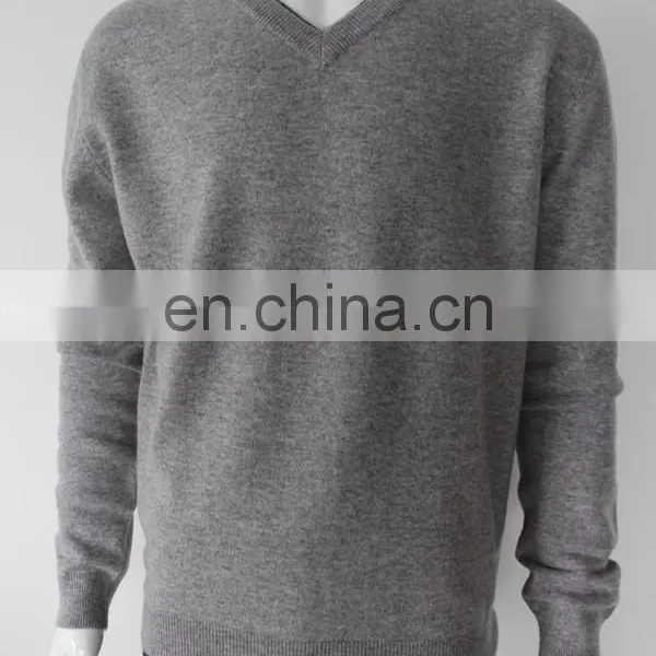 China Manufacturer 12gg Flat Knit Classtic V-neck Men's Cashmere Sweater