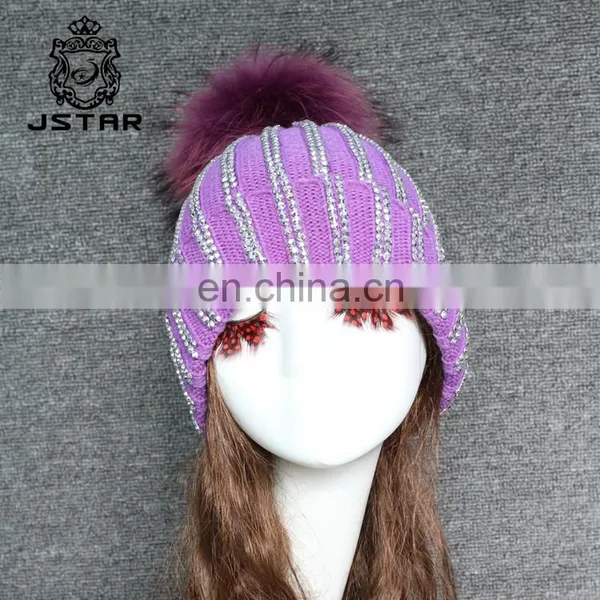 Hot Sale Winter Hat With Ball Cashmere Raccoon Fur Pompom Knit Beanie Beanies photo-5