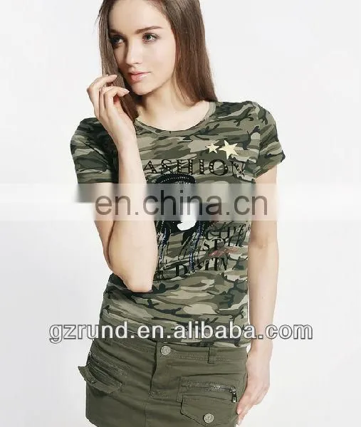 Camouflage T-shirt female summer new diamond stretch Slim primer shirt girl big yards camouflage