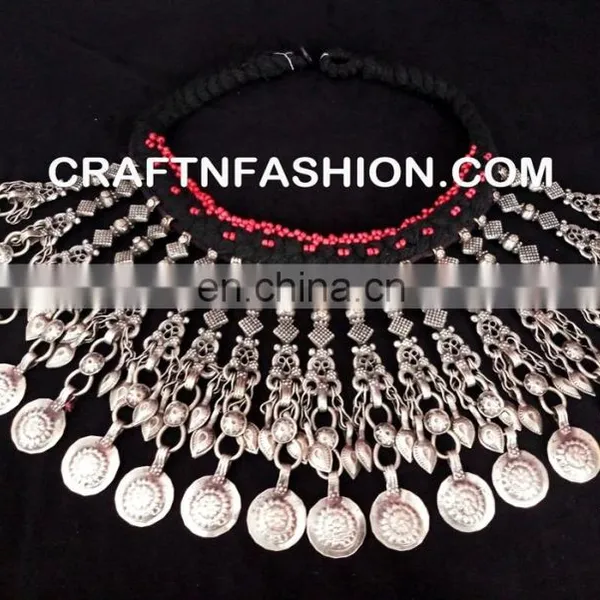 Kuchi Necklace, Vintage Necklace, Afghan Jewelry,Turkoman, Bedouin Necklace, Gypsy Jewelry, Silver Chain Necklace photo-4