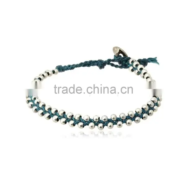Black String Woven Bracelet With Alloy Metal Bar photo-6