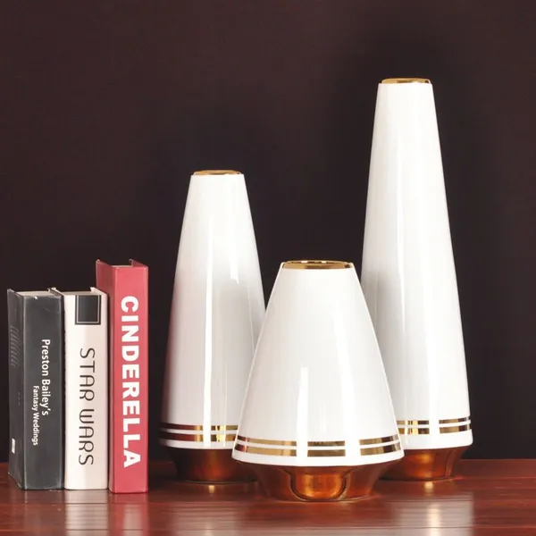 Light Luxury Chimney Creative Gild White Green Ceramic Plant Vase For Dry Flower Decor photo-3