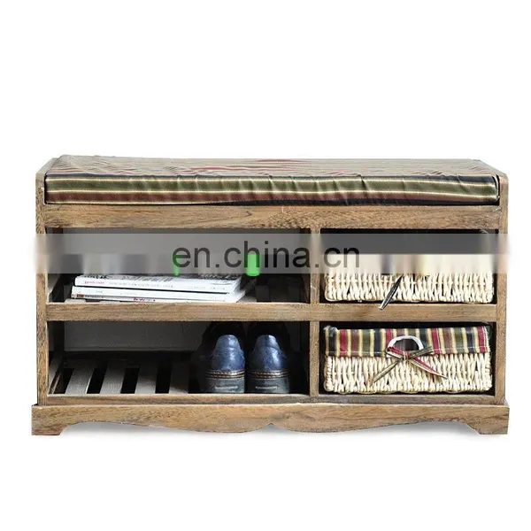 Hallway Soft Cushioned Seat Beach Shoe Rack Storage Unit Wicker Basket Organiser photo-5